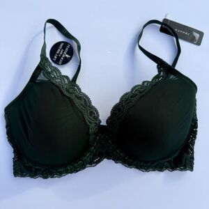 NWT Natori Feathers Contour Plunge Bra dark forest green 36D MSRP $68 Underwired
